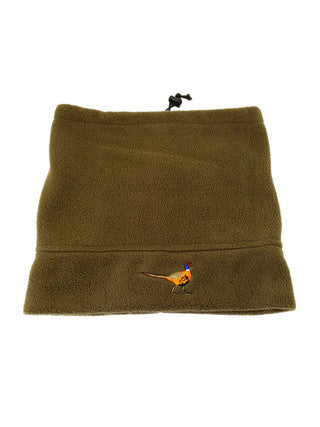 Fleece neck warmer pheasant embroidered | j and p hats 