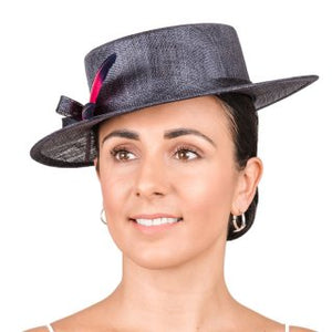 Sinamay Hat Short brim with contrast feather.