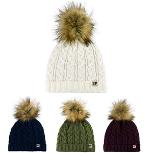 Ladies Heavy Weight Cable Knit Bobble Hats / Detachable Pom Pom - J and p hats Ladies Heavy Weight Cable Knit Bobble Hats / Detachable Pom Pom