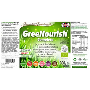 Specialist Supplements GreeNourish Complete Supplement, 300 g Vegan friendly - J and p hats Specialist Supplements GreeNourish Complete Supplement, 300 g Vegan friendly