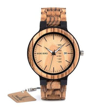 Load image into Gallery viewer, Wood Watch Men Week and Date Display Timepieces Lightweight  Handmade Casual Wooden Watch-J and p hats -